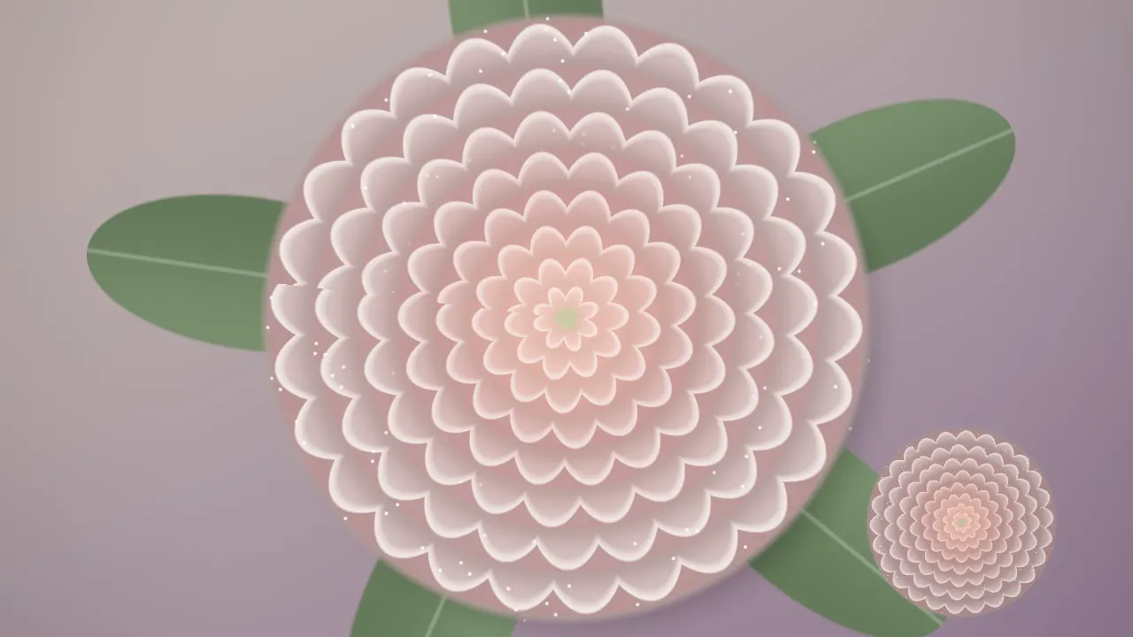 A top-down macro of a blush ranunculus flower deepening to coral